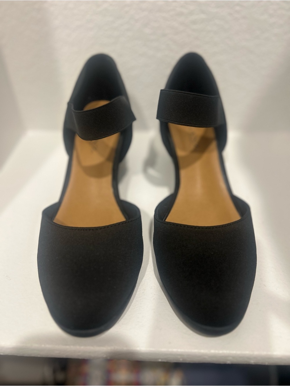 Women's Black Wedge Shoes with Elastic Strap